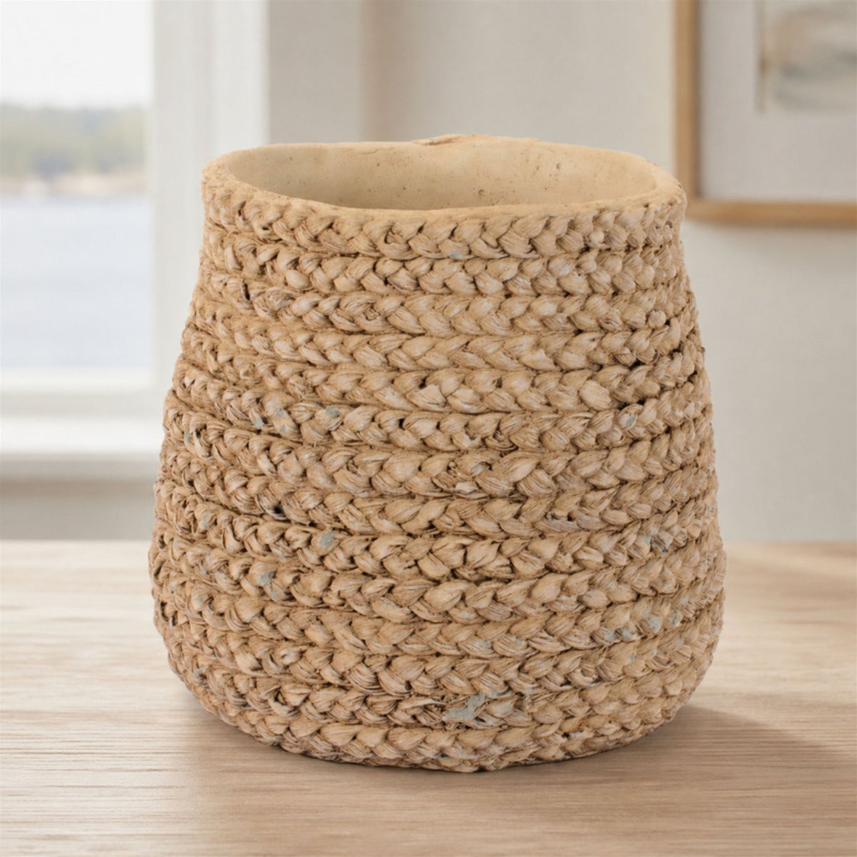 Braided Weave Cement Vase 9"D