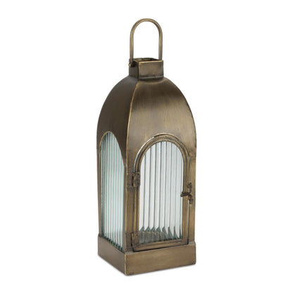 Arched Iron and Ribbed Glass Lantern 17.5"H