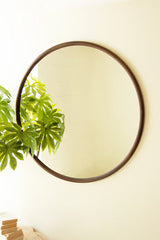 Round Wood Framed Mirror 39.5"D