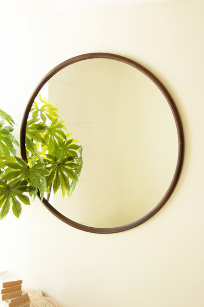 Round Wood Framed Mirror 39.5"D
