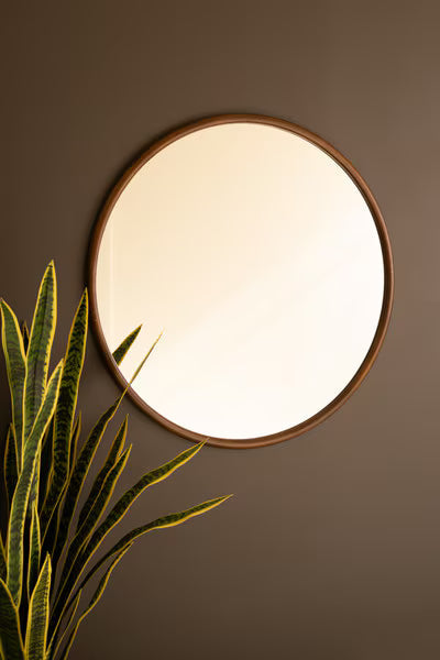Round Wood Framed Mirror 39.5"D