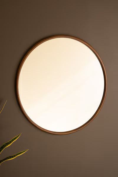 Round Wood Framed Mirror 39.5"D